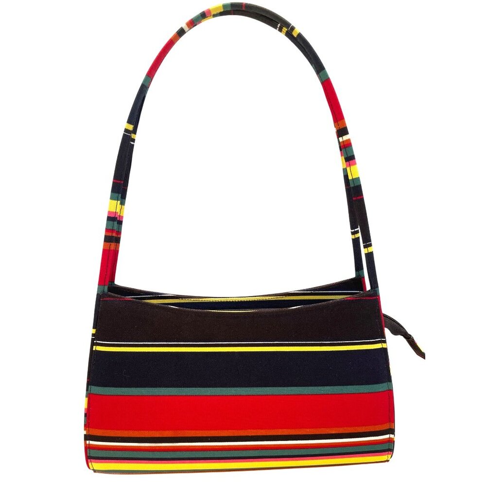 Striped Canvas Shoulder Bag Purse Small Baguette Y2K Retro Red Blue Pocketbook - Picture 5 of 11